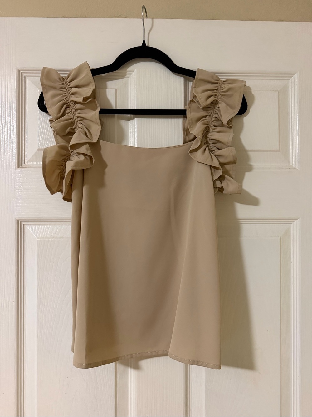 Ruffled Strap Sleeveless Top in Beige